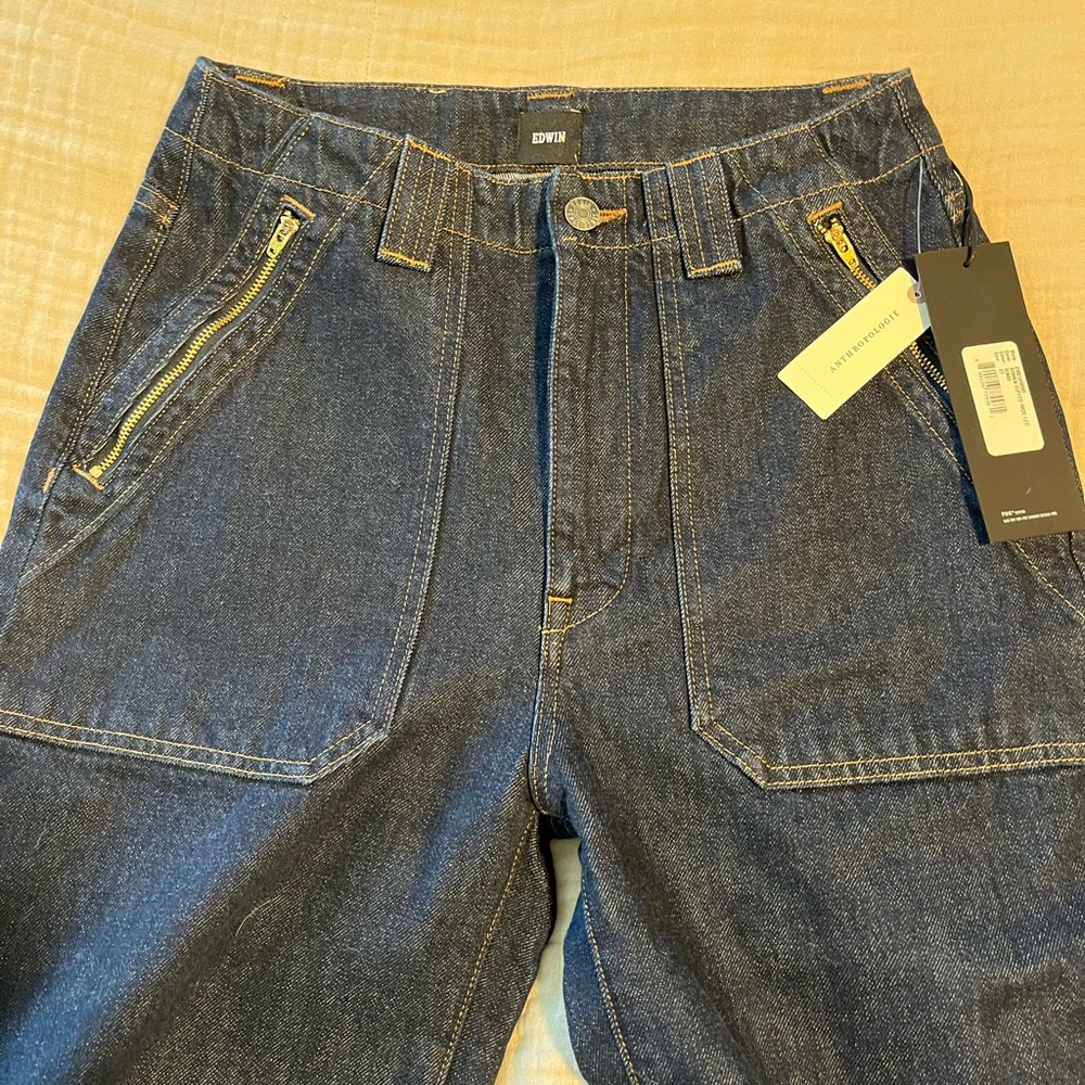 Edwin Blue Wide Leg Flare Jeans with Frayed Hem from Anthropologie